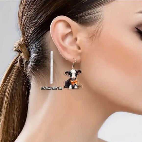 Cute Cow Earrings Acrylic Dangle Choose Your Design - Picture 3 of 10